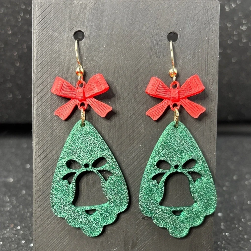 🔔 Christmas Bell Teardrop Earrings with Red Bow ❤️